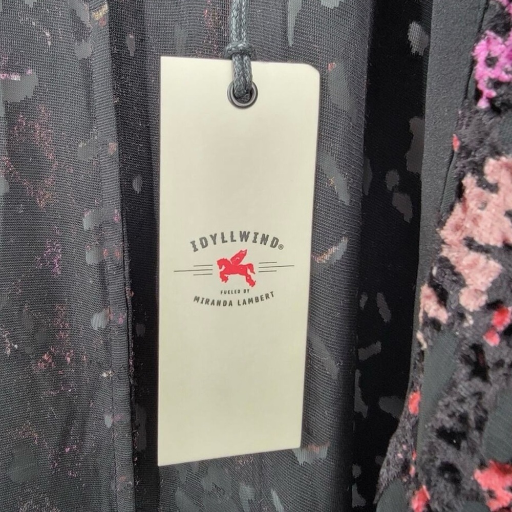 IDYLLWIND Kimono Black Pink Red Fringed Stunning Velvet Burnout Cardigan NWT 🖤💗 - Picture 8 of 16